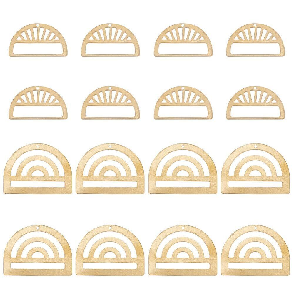 7928 16Pcs 2 Style Hollow Brass Pendants, Golden Half Round Charm for DIY